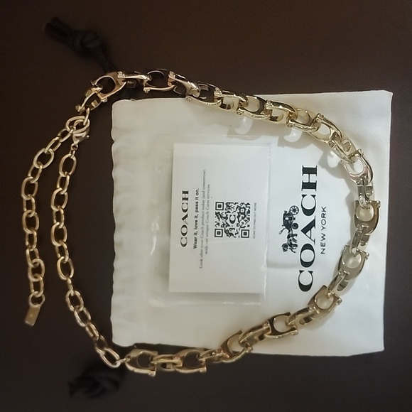 Coach Jewelry - Coach Chunky Gold Cs Necklace Adorned with Pink Stones Like New w/dusty
